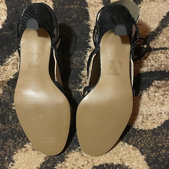 1990s Y2K Colin Stuart Black Strappy Kitten Heel Lace Up Sandals Size 7 - Picture 2 of 5